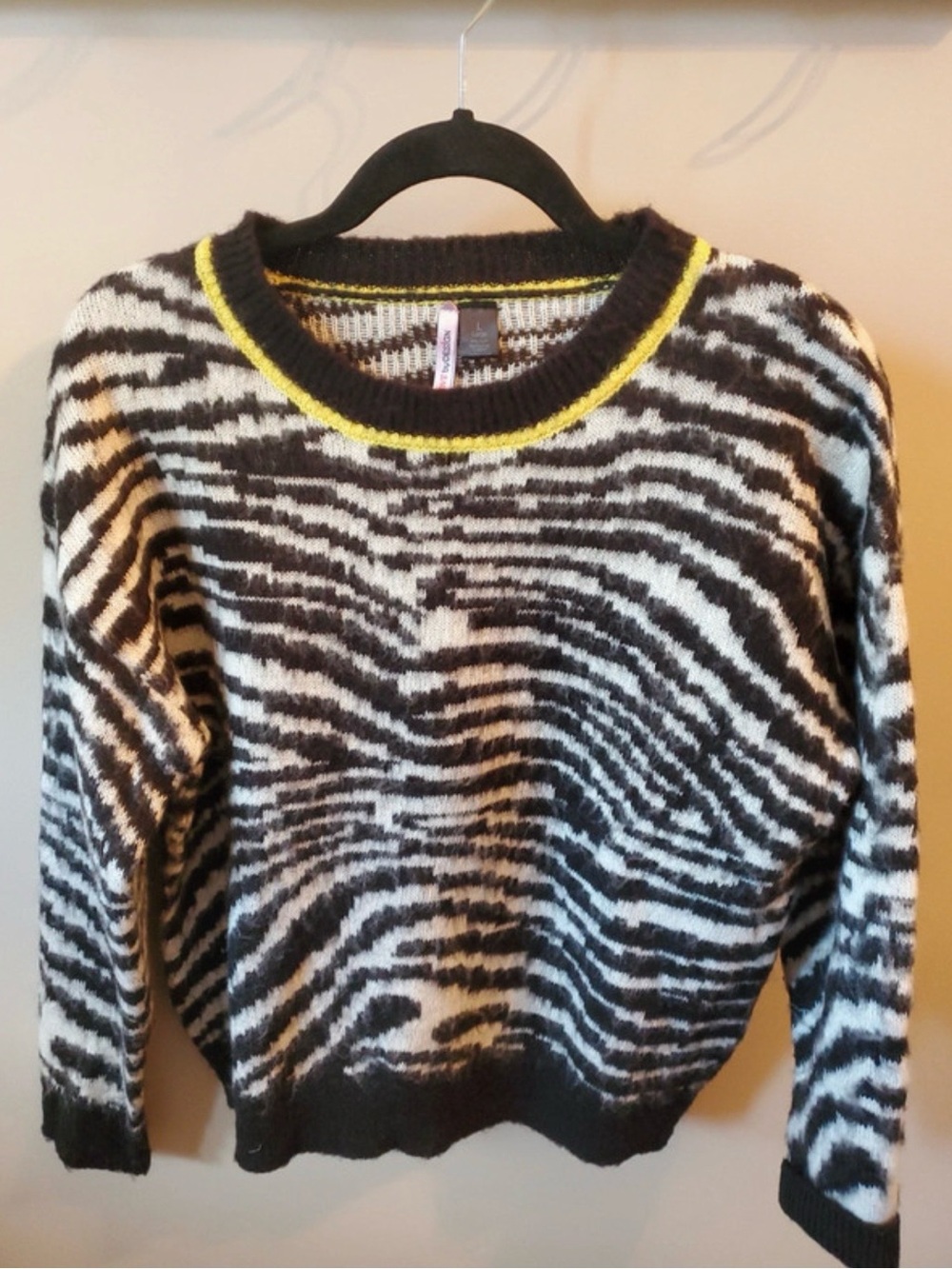 Love By Design Black & White Zebra Crewneck with Yellow Trim